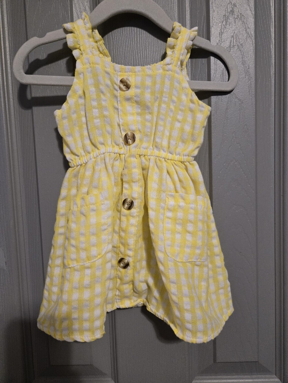 Princess Rose Cute Yellow Gingham Button-Front Girls' Dress